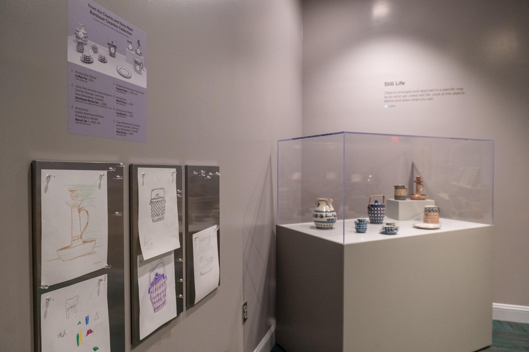 Bunzlauer pottery on view and drawings of the pieces