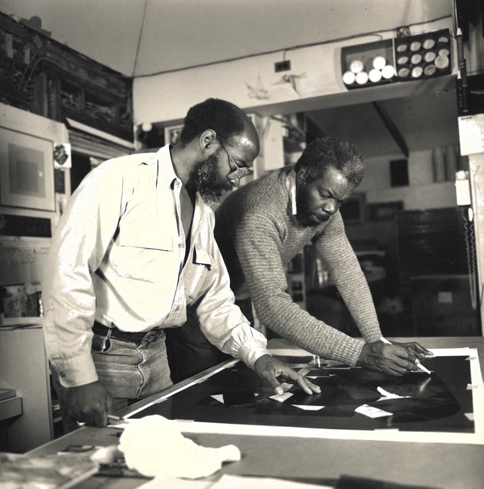 Lou Stovall and Sam Gilliam working on a stencil for After Smoke